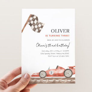 Invitation Red Race Car 3e anniversaire, n'importe quel âge g