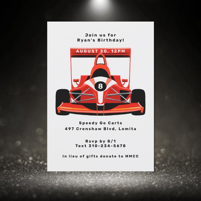 Invitation Red Race Car fête d'anniversaire (Créateur téléchargé)