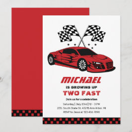 Invitation Red Race Car Two Fast Boys 2e anniversaire