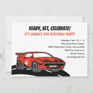 Invitation Red Race Voiture fête d'anniversaire pour un garço