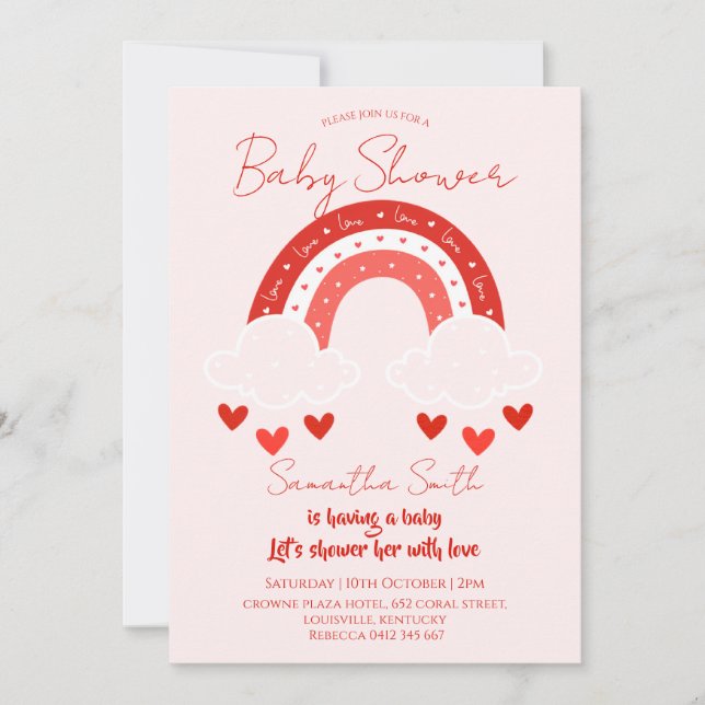 Invitation Red Rainbow baby shower  (Devant)