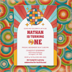 Invitation Red Retro 1er Anniversaire de enfant Super Party V