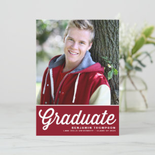 Invitation Red Retro Bold Typographie Photo Graduation