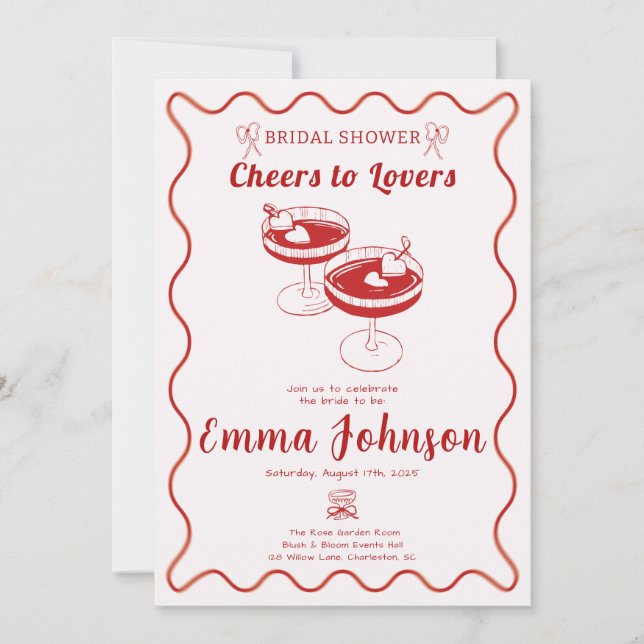 Invitation Red Retro Bridal Shower | Main tirée (Devant)