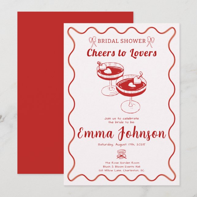 Invitation Red Retro Bridal Shower | Main tirée (Devant / Derrière)