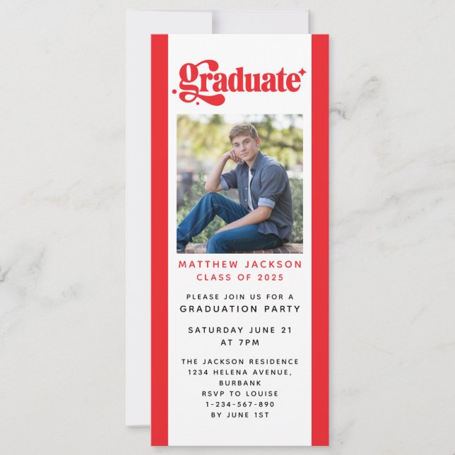 Invitation Red Retro Graduation Party Digital Evite Invita (Devant)