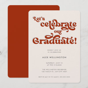 Invitation Red Retro Inspiré Typographie Parti de graduation