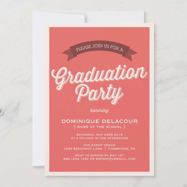 Invitation Red Retro Typography Graduation Party (Devant)