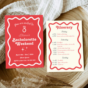 Invitation Red Retro Wave Bachelorette Week-end Itinéraire