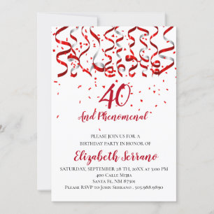Invitation Red Ribbon And Confetti 40ème anniversaire
