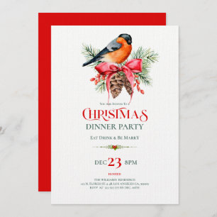 Invitation Red Robin with pinecones Christmas design