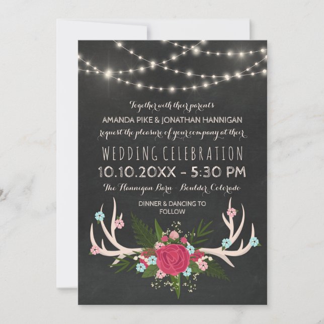 Invitation Red Rose Antlers - Rustique Mariage de tableau de  (Devant)