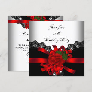 Invitation Red Rose Black Lace White Silver Party
