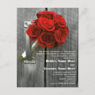 Invitation Red Rose Bouquet Barnwood Dîner de répétition Invi