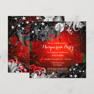 Invitation Red Rose étincelle Magique Nuit Masquerade Party