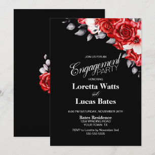 Invitation Red Rose Floral Black Engagement Party
