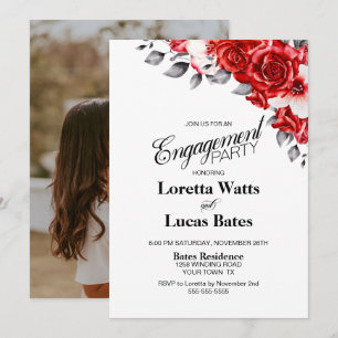 Invitation Red Rose Floral Photo Party