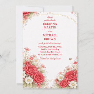 Invitation Red Rose Floral Romantic