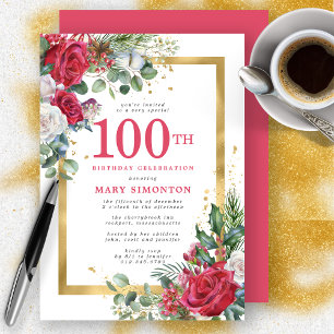 Invitation Red Rose Gold Holly 100e anniversaire