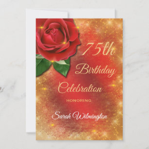 Invitation Red Rose Gold Sparkle Satin 75e anniversaire