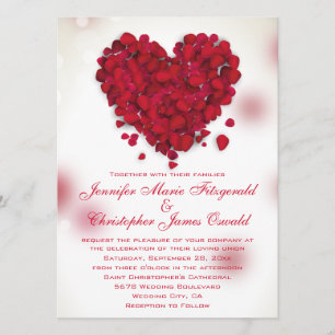 Invitation Red Rose Petals Love Heart Mariage