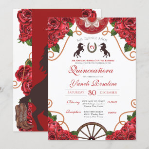 Invitation Red Rose Rodeo Western Charro Quinceanera