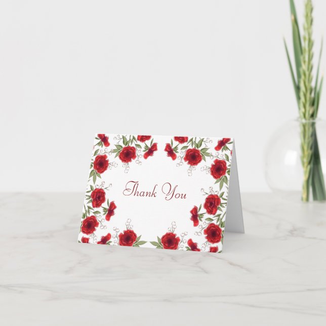 Invitation Red Rose Romantic Wedding Thank You Note Card (Devant)