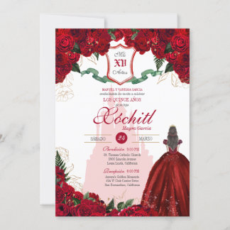 Invitation Red Rose Royal Princess Elegant Quinceanera