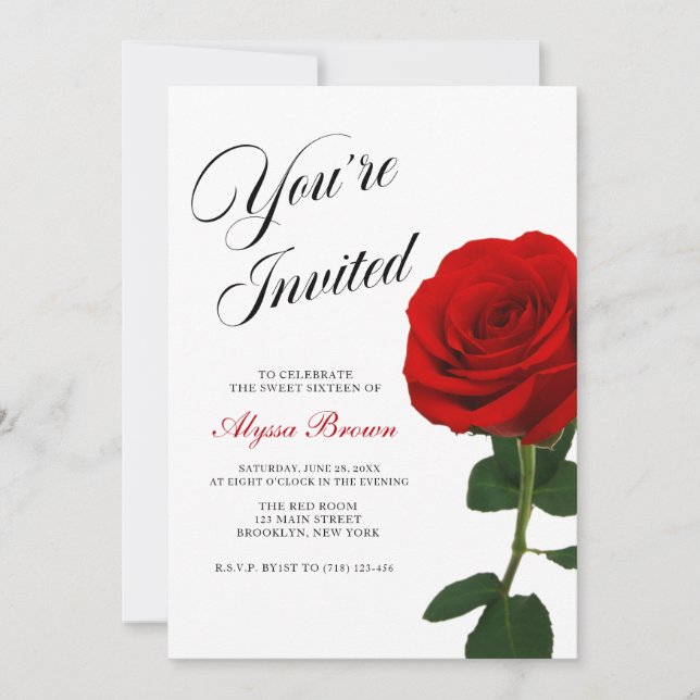Invitation Red Rose Sweet 16 Party  (Devant)