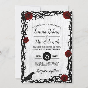 Invitation Red Rose & Thorn Frame Rustic Fairytale Mariage