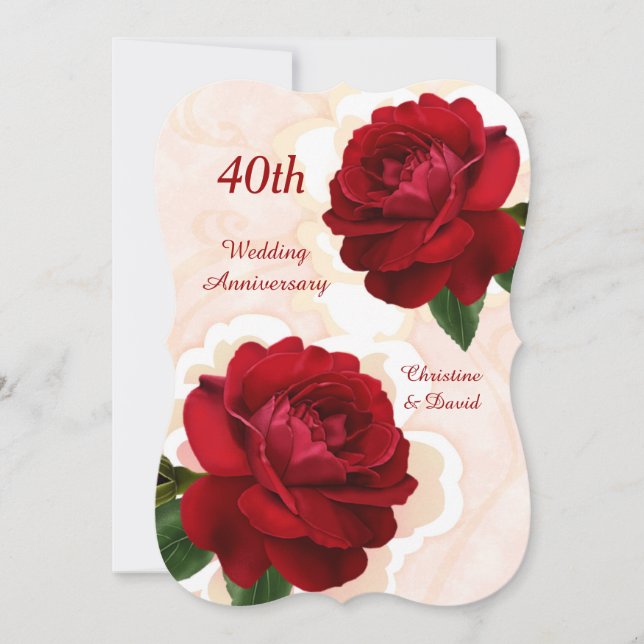 Invitation Red roses 40th Ruby Mariage Anniversaire Invitatio (Devant)