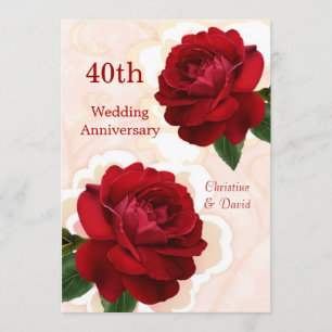 Invitation Red roses 40th Ruby Mariage Anniversaire Invitatio