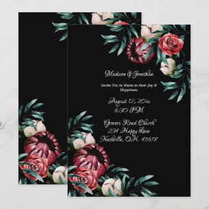 Invitation Red Roses Arrière - plan noir Élégant Mariage de s