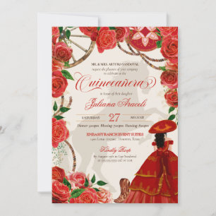 Invitation Red Roses Elegant Charro Mariachi Quinceanera