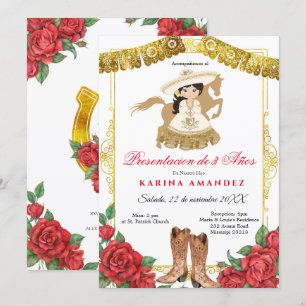 Invitation Red Roses Latino 3 ans Vieux présentation fille