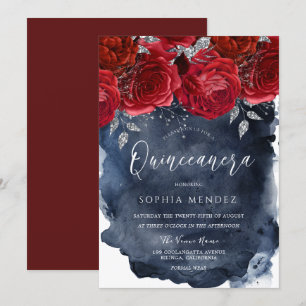 Invitation Red Roses Marine Aquarelle Splash Quinceanera Part