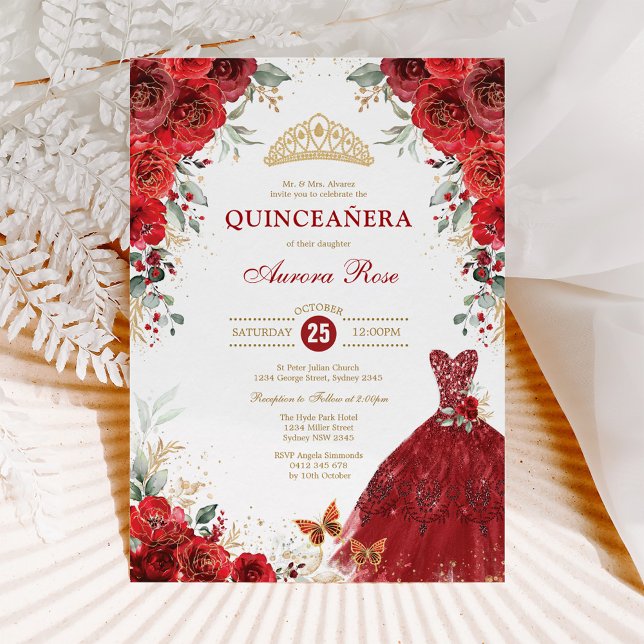 Invitation Red Roses Quinceañera Mis Quince 15e anniversaire (Créateur téléchargé)