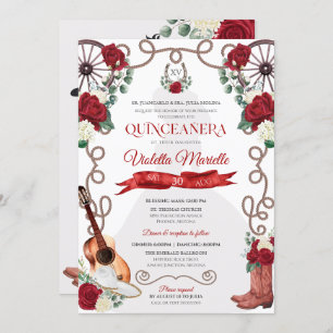 Invitation Red Roses Quinceanera Ouest Elegant Charro