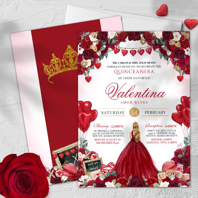 Invitation Red Roses Sweet 15 Valentine's Quinceanera (Créateur téléchargé)