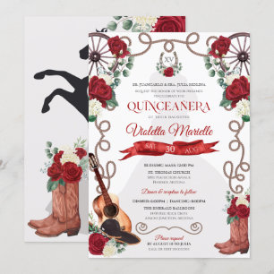 Invitation Red Roses Western Quinceañera Elegant Charro