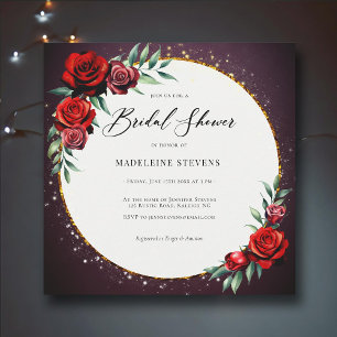 Invitation Red Roses Wreath Moody Purple Gold Parties scintil