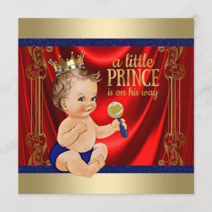 Invitation Red Royal Blue Gold Prince Baby shower