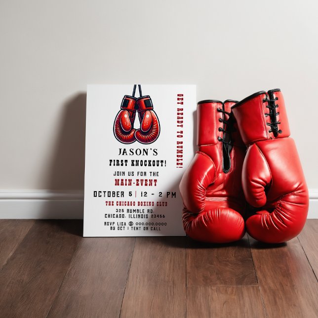Invitation Red Rumble First Knockout Boxing Anniversaire (Red Rumble First Knockout Boxing Birthday Invitation)