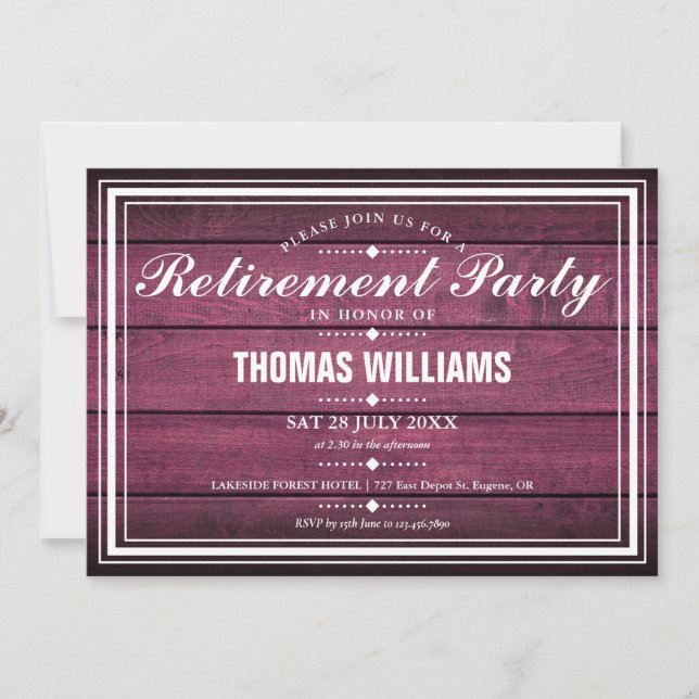 Invitation Red Rustic Barn Wood Retraite Party (Devant)