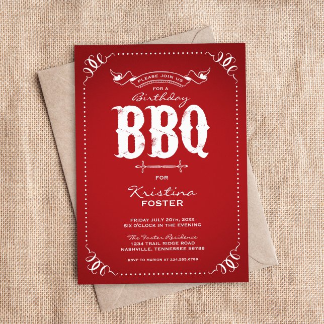 Invitation Red Rustic Birthday Party BBQ (Créateur téléchargé)