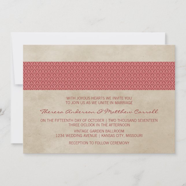 Invitation Red Rustic Mariage damassé (Devant)