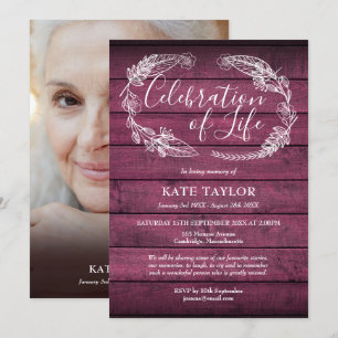 Invitation Red Rustic Wood Funeral Celebration of Life Photo