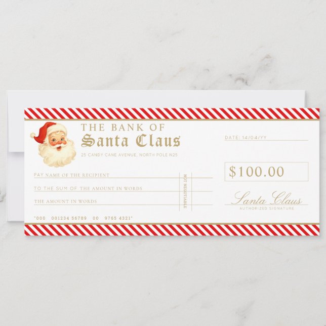 Invitation Red Santa Cheque Gift Voucher Card (Devant)