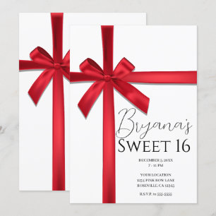 Invitation Red Satin Ruban Bow Sweet 16 Anniversaire