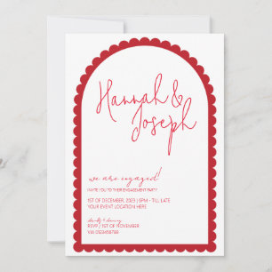 Invitation Red Scallop Edge Arche Wave Border Engagement Part